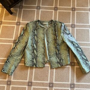 Alice and Olivia Green Lam Leather Snakeskin Cropped Jacket